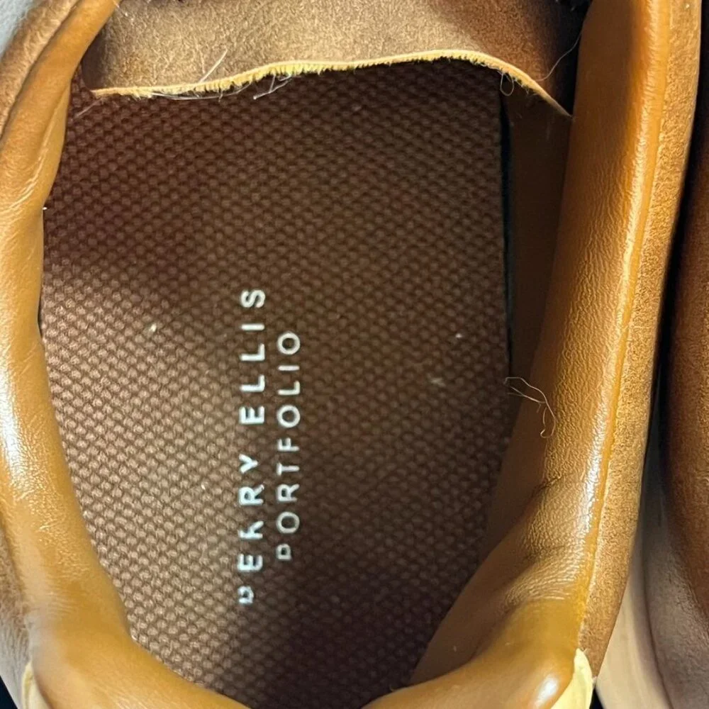 Perry Ellis Court Sport II Sneaker Perforated Cognac Brown Men's 7